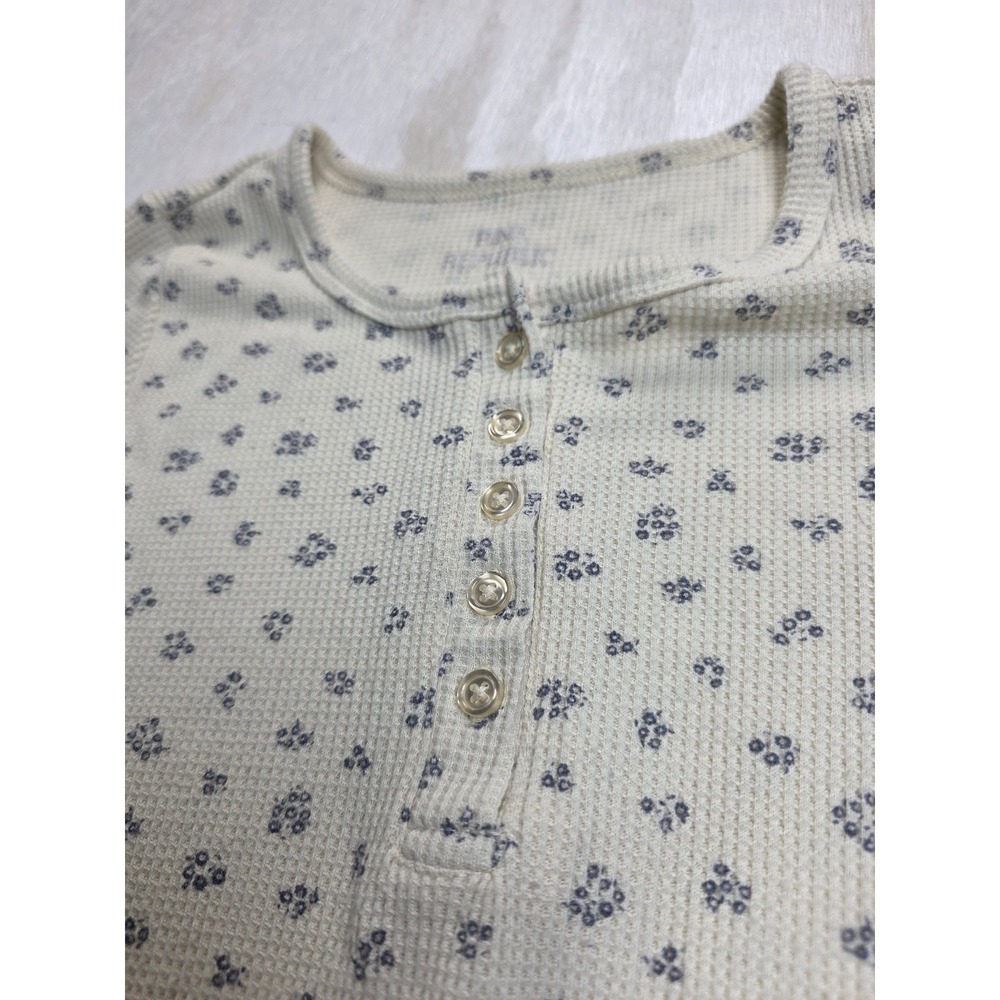 Pink Republic Kids XS Cream Floral Waffle Knit Thermal Henley Cottagecore Y2K - Picture 4 of 5